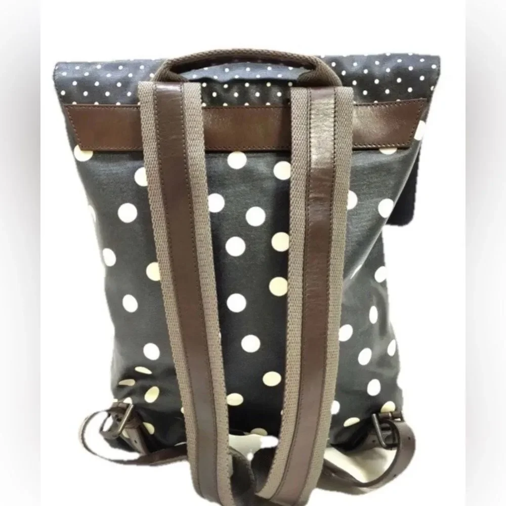 NWT Dolce & Gabbana Black & White Polka Dot Brown Leather Trim Backpack Napsack
